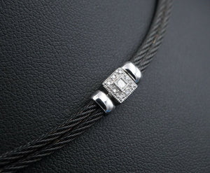 Charriol Celtic Noir Diamond Necklace 18k White Gold Black Cable 16" NG1056