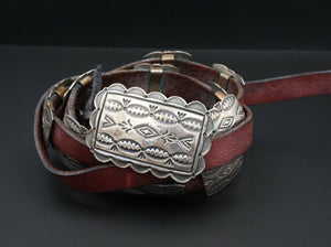 Navajo Andy Cadman Sterling Silver Leather Concho Belt 38" Stamped M1210