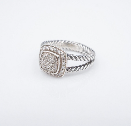 David Yurman Petite Albion Ring Diamond Band Sterling Silver Size 6 $975 RS3560