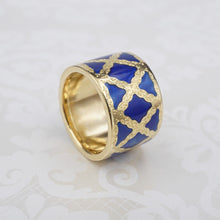 Buccellatti 18k Yellow Gold Ring Blue Enamel Wide Band Size 6 RG4219