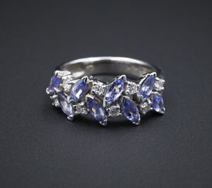 14k White Gold 2 ctw Tanzanite Diamond Spray Stacker Band Ring Size 7.75 RG2449