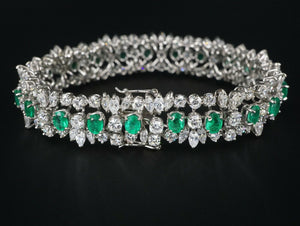 Natural Emerald and Diamond Bracelet 18k White Gold 26 carats 7" CO691