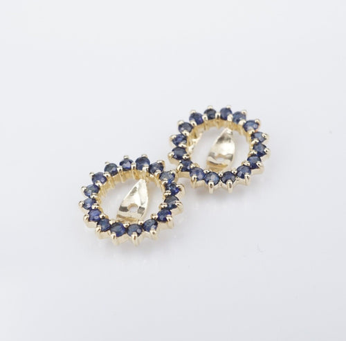 14k Yellow Gold Blue Sapphire Earring Jacket Halo Enhancer 7mm EG2467