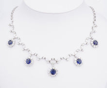 18k Natural Sapphire Diamond Halo Bib Necklace 17" Princess Di 17cttw NG1315
