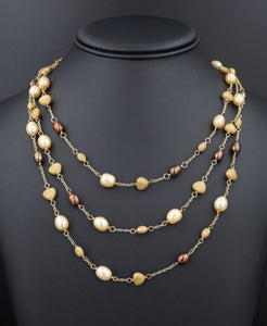 14k Yellow Gold Pearl Multi 3 Strand Torsade Necklace 16.5" NG1457