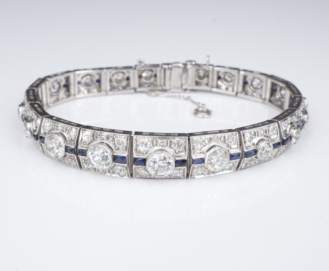 Art Deco Sapphire Diamond Bracelet Platinum Antique 9 carats 7.25