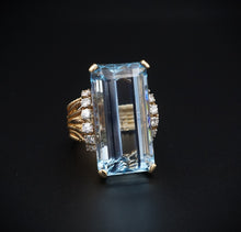 Aquamarine Diamond Vintage Ring Wide Band 15 carat 14k Yellow Gold Size 6 RG4674