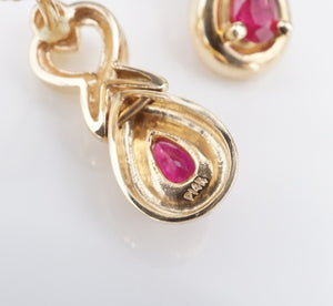 Vintage 14k Ruby Earrings Yellow Gold Dangle Drop Post Natural 2/3ct Knot EG2338