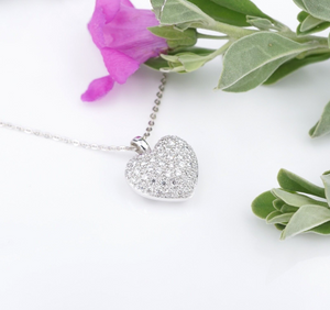 14k White Gold Natural Pave Diamond Heart Pendant Necklace 18" NG1416