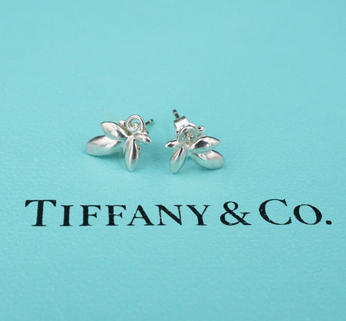 Tiffany Olive Leaf Stud Earrings Paloma Picasso Sterling Silver 5.5mm ES2468