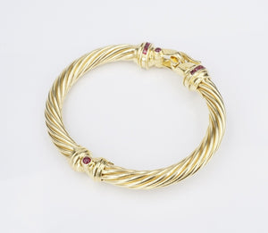 David Yurman Buckle Cable Classic Bangle Bracelet Ruby 18k Yellow Gold 7mm BG918