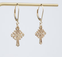 James Avery Adorned Cross Leverback Earrings 14k Yellow Gold 1.5" Retired EG2462