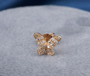 Mini Natural Pave Diamond Stud Butterfly Single Earring 18k Rose Gold New EG2398