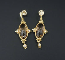 18k Gold Judith Ripka Diamond Smoky Quartz Dangle Drop Earrings 1.8" EG1709