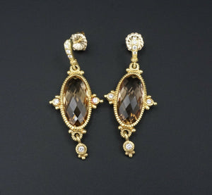 18k Gold Judith Ripka Diamond Smoky Quartz Dangle Drop Earrings 1.8" EG1709