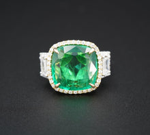 18k Gold 8.3ct Natural Emerald Diamond Halo Cocktail Ring Size 6 AGL Cert CO1058