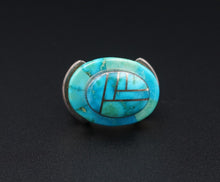 Navajo Edison Billy Sterling Silver Turquoise Mosaic Inlay Ring Size 7 RS3429