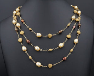 14k Yellow Gold Pearl Multi 3 Strand Torsade Necklace 16.5" NG1457