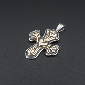 James Avery Hearts and Flowers Cross Pendant Sterling Silver 14k Retired PS2075
