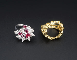 Vintage 18k Gold Diamond Ruby Ring 3ctw Cocktail Statement Guard Sz 5.75 RG3988