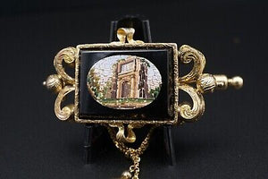 Antique 1850s 14k Gold Arch of Titus Micro Mosaic Inlay Brooch OG391