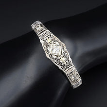 Classic Antique Art Deco 14k Gold 1ct Three Diamond Filigree Bracelet 6.5" BG794
