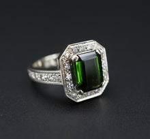 Green Tourmaline Diamond Halo Ring 14k White Gold 4 carat Size 7.75 RG3108