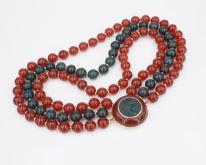 Trianon 14k Gold 3-Strand Carnelian Bloodstone Cameo Bead Necklace 15" NG1405