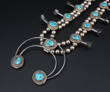 Navajo Sterling Silver Blue Turquoise Squash Blossom Necklace 24" Signed NS2050