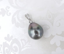 18k Tahitian Black Baroque Pearl Pendant w/ Diamond Bale 11mm PG1516