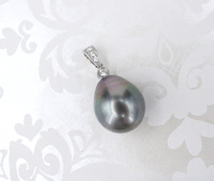 18k Tahitian Black Baroque Pearl Pendant w/ Diamond Bale 11mm PG1516