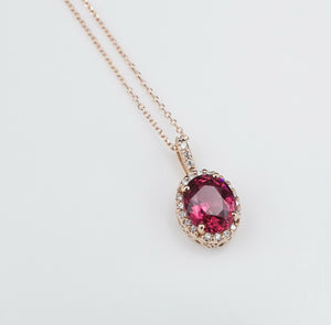 14k Rose Gold Natural Pink Sapphire Diamond Halo Pendant Necklace 16-18" CO697