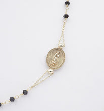14k Gold Onyx Bead Prayer Necklace Rosary Cross Mary Guadalupe Medallion NG1575