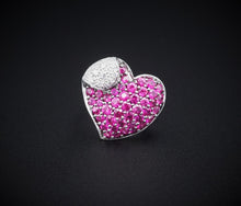 Samuel B. 14k White Gold Pave Ruby Diamond Heart Cocktail Ring Sz 5.5 RG3743