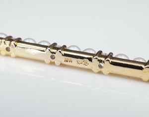 Vintage 18k Diamond Pearl Bar Pin Brooch Yellow Gold 1/2 carat 2" OG325
