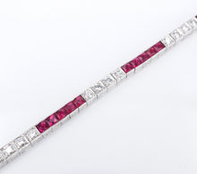 Vintage Platinum Ruby Diamond Tennis Bracelet 6 carats French Cut 7" CO1131