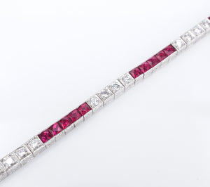 Vintage Platinum Ruby Diamond Tennis Bracelet 6 carats French Cut 7" CO1131