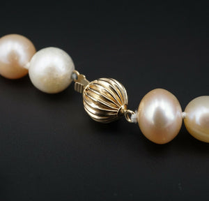 14k Yellow Gold Pearl Strand Necklace Fluted Clasp 17.25" 10mm Grad Gift NG984