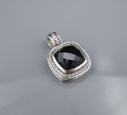 David Yurman Albion Onyx Diamond Pendant Enhancer Sterling Silver 11mm PS2173