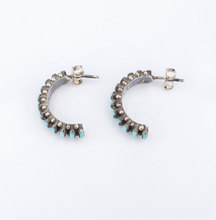 Zuni Petit Point Turquoise Hoop Earrings Sterling Silver 0.84" Signed AH ES2547