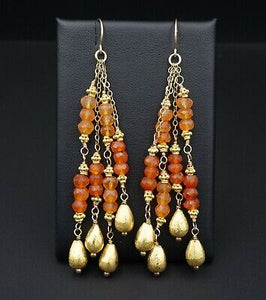 22k Carnelian Dangle Earrings Yellow Gold Bead Drop 3.2" EG1637