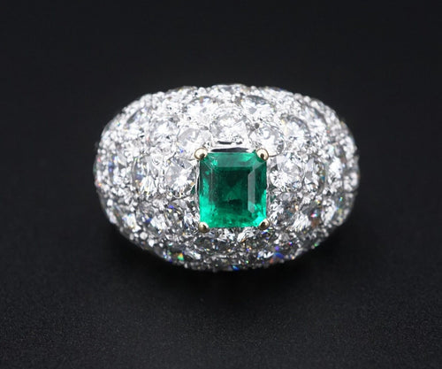 18k Pave Diamond Emerald Dome Ring Platinum 4ctw Sz 7 French Statement RG4192