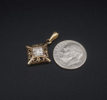 Vintage 10k Yellow Gold 1/4 ctw Natural Diamond Invisible Set Pendant 1" PG1768