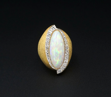 Opal Diamond Ring Abstract Modernist 18k Yellow Gold Size 6 RG3684