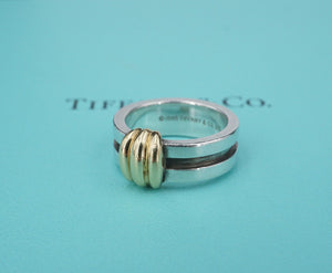 Tiffany & Co. Atlas Groove Band Ring Sterling Silver 18k Gold Size 6.75 RS3480