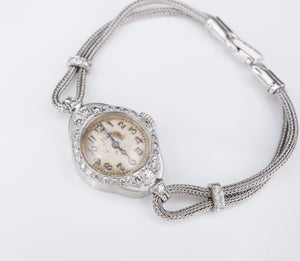 Vintage Ladies Platinum Diamond Elgin Watch 4.5" 17.5mm W759