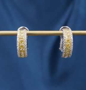 Yellow Diamond Huggie Hoop Earrings 18k White Gold 2.75 ctw 0.68" Fancy EG2425