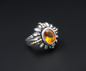 Lagos Caviar Sterling Silver 18k Yellow Gold Citrine Ring Size 6 RS3295