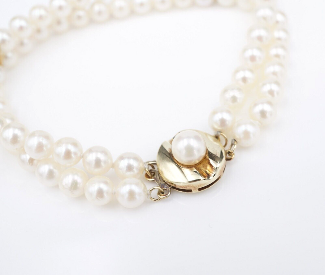 Classic JKa 14K Yellow Gold Double Strand Pearl Bracelet 7