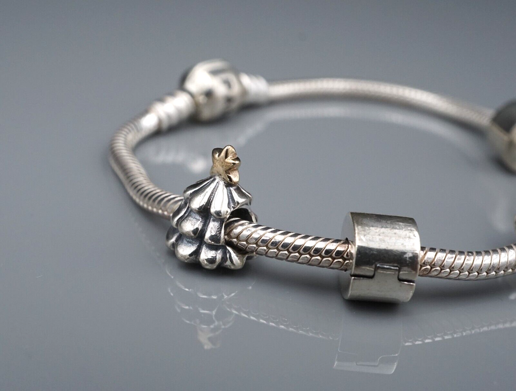 Pandora Loaded Charm Bracelet Sterling Silver 14k Football Tree Turtle 7